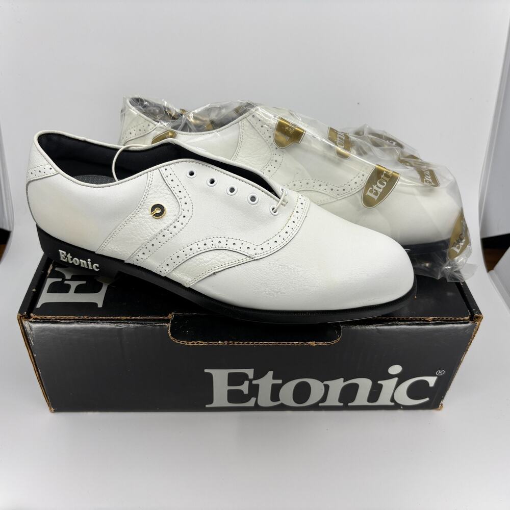 Etonic Stabilites Golf Shoes Mens 11W White Black Leather Waterproof Spikes